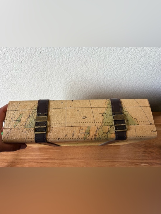 Map-Print Travel Briefcase in Tan and Brown - Picture 7 of 8